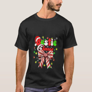 Womens Bestie Claus Coquette Bow Candy Cane Santa  Tシャツ