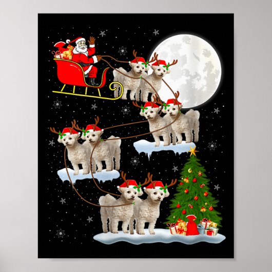 Womens Bichon Frise Dog Santa Sleigh Flying Funny  ポスター (正面)