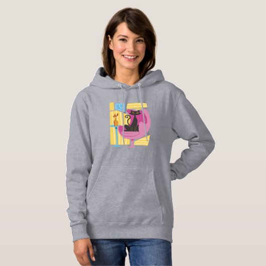 Women's Black Cat Abstract  パーカ (正面フル)