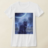 Women's Black cat and moon t-shirt Tシャツ (レイダウン)
