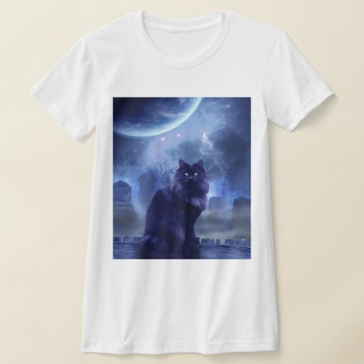 Women's Black cat and moon t-shirt Tシャツ (レイダウン)