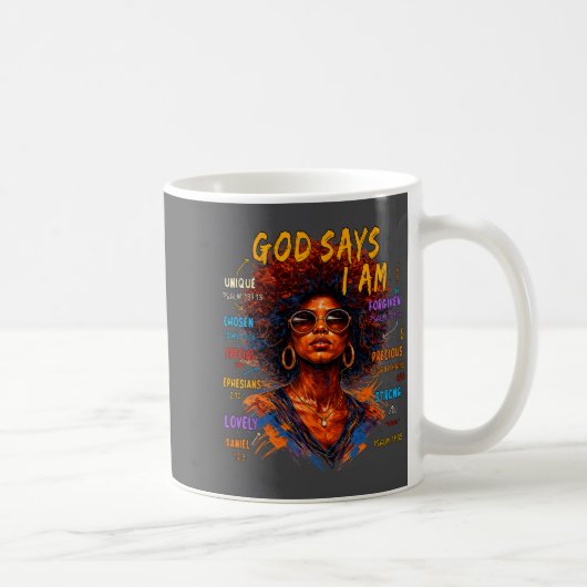 Womens Black Girl Queen God Says I Am Melanin Hist コーヒーマグカップ (右)