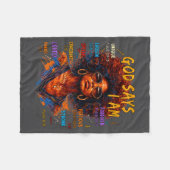 Womens Black Girl Queen God Says I Am Melanin Hist フリースブランケット (正面(横))