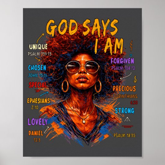 Womens Black Girl Queen God Says I Am Melanin Hist ポスター (正面)