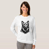 Women's Black GSD Long Sleeve White Tee Tシャツ (正面フル)