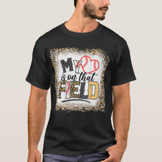 Womens Bleached Leopard Baseball Mom My Heart is o Tシャツ