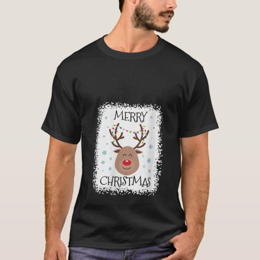 Womens Bleached Rudolph Red Nose Reindeer Face Mer Tシャツ (正面)