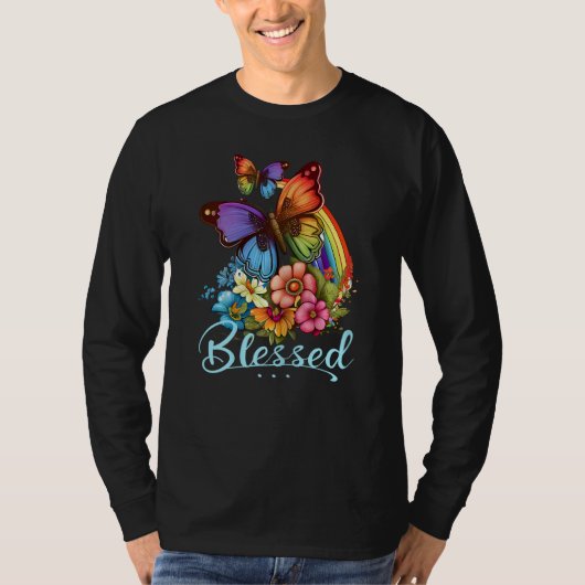 Womens Blessed Christian Butterfly Pretty Floral R Tシャツ (正面)