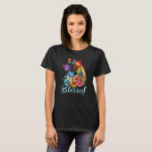 Womens Blessed Christian Butterfly Pretty Floral R Tシャツ (正面フル)