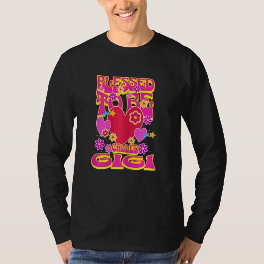 Womens Blessed To Be Called Gigi Heart Groovy Flow Tシャツ (正面)