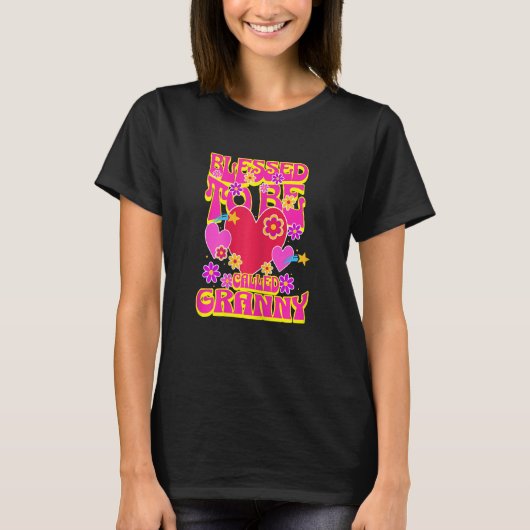 Womens Blessed To Be Called Granny Heart Groovy Fl Tシャツ (正面)