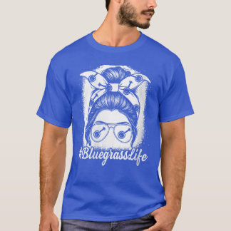 Womens Bluegrass Life Messy Bun Banjo Fiddle Music Tシャツ