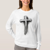 Women's Bold Christian Cross Long Sleeve Tee Tシャツ (正面)