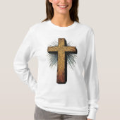 Women's Bold Christian Cross Long Sleeve Tee Tシャツ (正面)