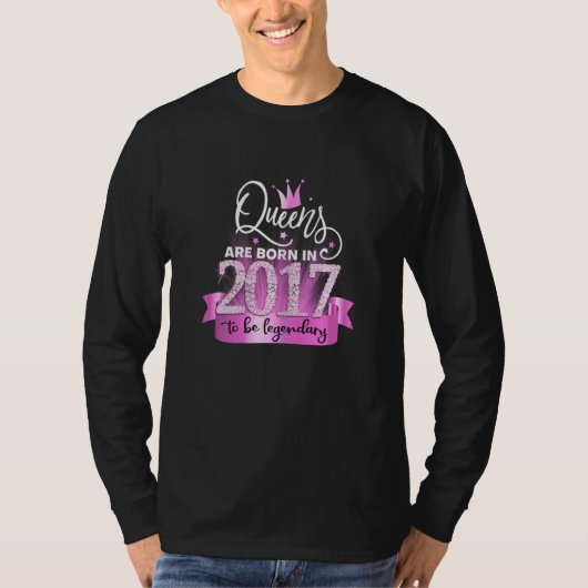 Womens Born In 2017 I Elegant Pink Black Party Out Tシャツ (正面)