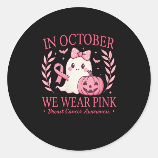 Womens Breast Cancer Women Halloween In October We ラウンドシール (正面)