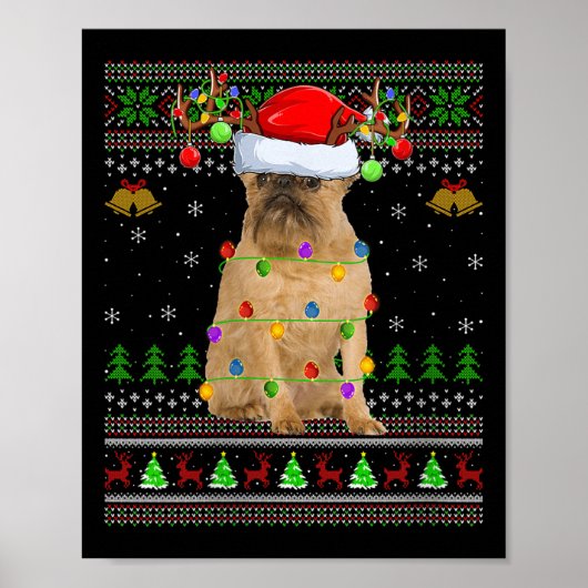 Womens Brussels Griffon Dog Ugly Christmas Sweater ポスター (正面)