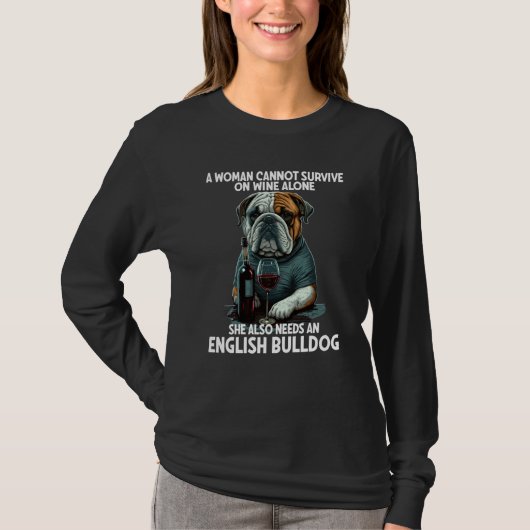Womens Bulldog English Bulldog and Wine Tシャツ (正面)