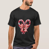 Womens Candy Cane Heart Coquette Bow Christmas Gir Tシャツ (正面)