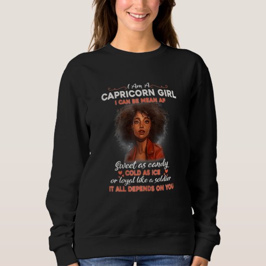 Womens Capricorn Zodiac Bday Black Woman African M スウェットシャツ (正面)