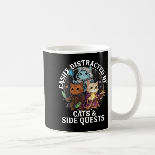 Womens Cats Side Quest Distracted Tabletop Funny S コーヒーマグカップ (右)
