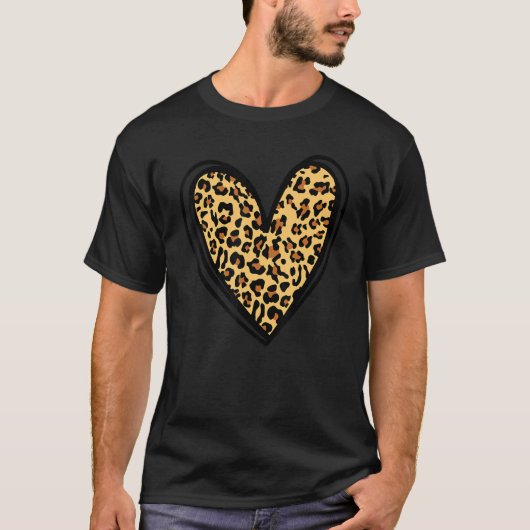 Women's Cheetah Leopard Heart Print Girls Love Val Tシャツ (正面)