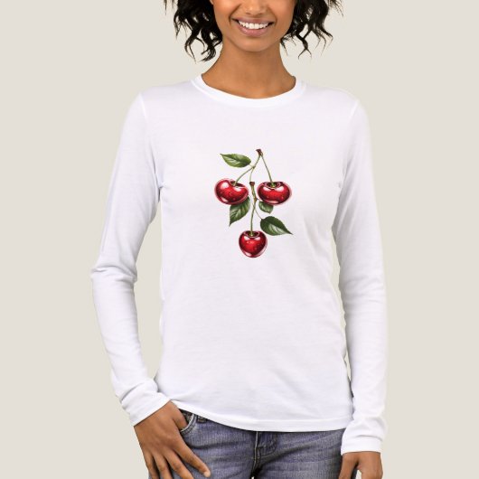 Women's Cherry Illustration Long Sleeve T-Shirt トライブレンドTシャツ (正面)