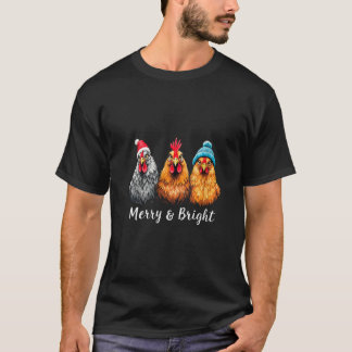 Womens Chickens Lover Farmer Merry Bright Christma Tシャツ