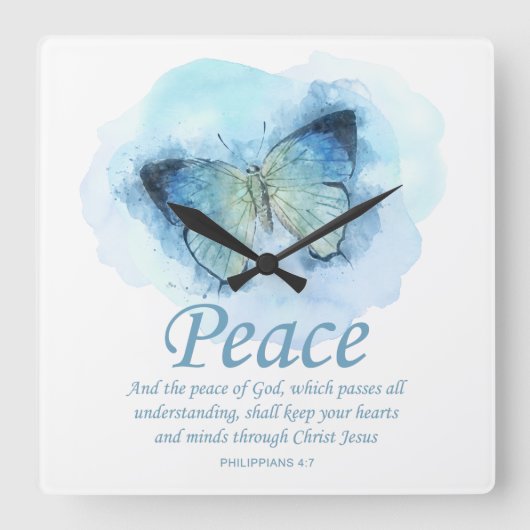 Women's Christian Bible Verse Butterfly：平和 スクエア壁時計 (正面)