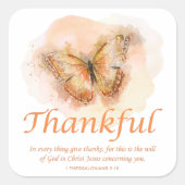Women's Christian Butterfly Bible Verse：感謝 スクエアシール (正面)
