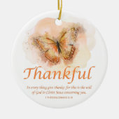 Women's Christian Butterfly Bible Verse:感謝 セラミックオーナメント (正面)