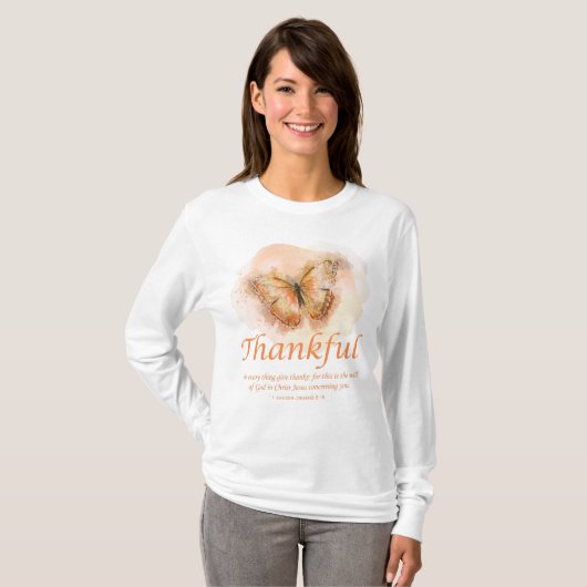 Women's Christian Butterfly Bible Verse:感謝 Tシャツ (正面フル)