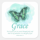 Women's Christian Butterfly Bible Verse: Grace スクエアシール (正面)