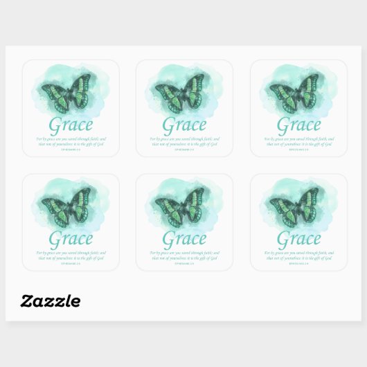 Women's Christian Butterfly Bible Verse: Grace スクエアシール (シート)
