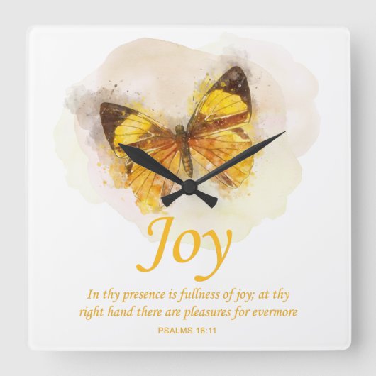 Women's Christian Butterfly Bible Verse: Joy スクエア壁時計 (正面)