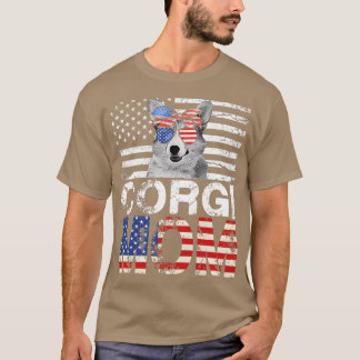 Womens Cool Corgi Mom Usa Flag Patriotic Mothers D Tシャツ