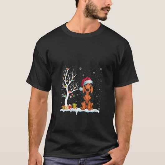Womens Coonhound Dog Santa Hat Festive Tree Light  Tシャツ (正面)