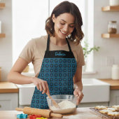 Women's Custom Name Blue Geometric Pattern Apron エプロン