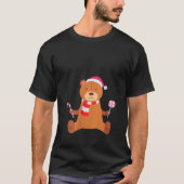 Womens Cute Christmas Bear with Santa Hat Candy Ca Tシャツ (正面)