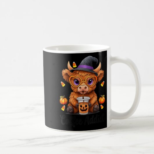 Womens Cute Cow Drinking Coffee Halloween Art V-ne コーヒーマグカップ (右)