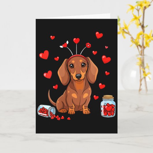Womens Cute Dachshund Valentines Day Heart Love Do カード (黄色い花)