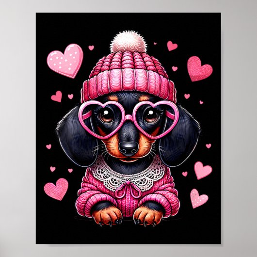 Women's Cute Dachshund Valentines Heart Dog Lover  ポスター (正面)