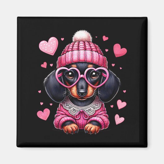 Women's Cute Dachshund Valentines Heart Dog Lover マグネット (正面)