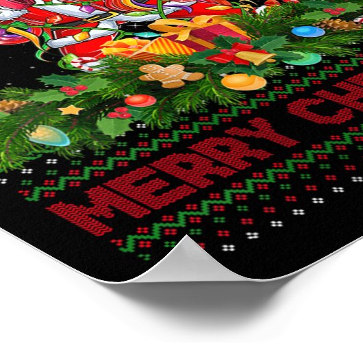 Womens Dabbing Unicorn Ugly Christmas Sweaters Fun ポスター (角)