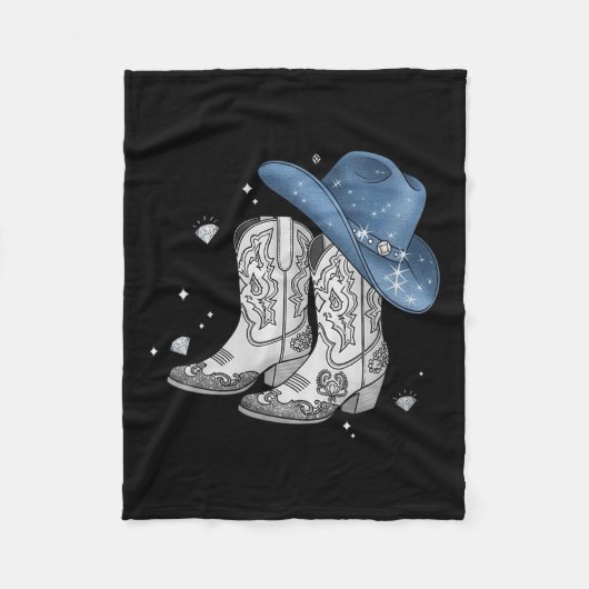 Womens Denim &amp; Diamonds Black Tee Western Cowg フリースブランケット (正面)