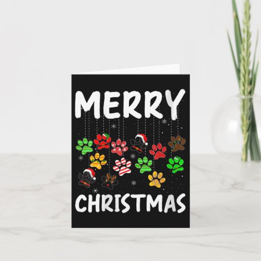 Womens Dog Paw Merry Christmas Pajamas Puppy Dog L カード (正面)