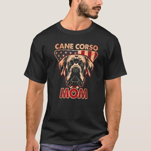 Womens Dog USA Flag Cane Corso Mom 3 Tシャツ (正面)