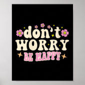 Womens Don't Worry We Be Happy Groovy Retro 70s Mo ポスター (正面)