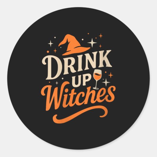 Womens Drink Up Witches Wine Gl Halloween Bachelor ラウンドシール (正面)