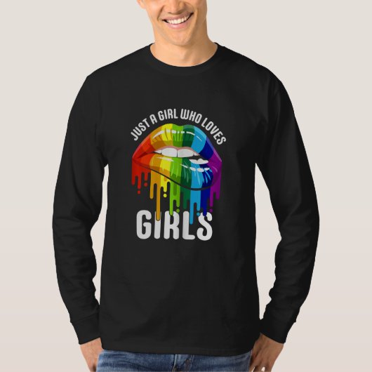 Womens Dripping Lips Rainbow LGBTQ JUST A GIRL WHO Tシャツ (正面)